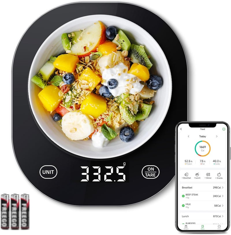 arboleaf Smart Food Kitchen Scale, 22lb Digital Food Scale with Nutritional Calculator, Smart Kitchen Weighing with App for Macro, Keto, Calorie, Cooking, Grams and Ounces, 0.1oz/0.5g，Black - Image 1